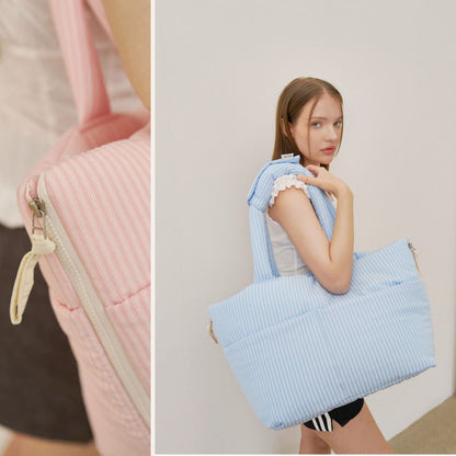 【予約】wide bag - stripe blue [APERTY]
