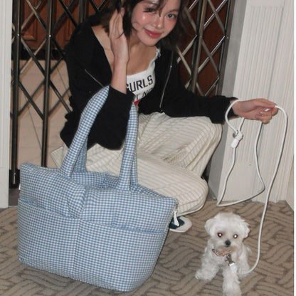 【予約】wide bag - plaid blue [APERTY]