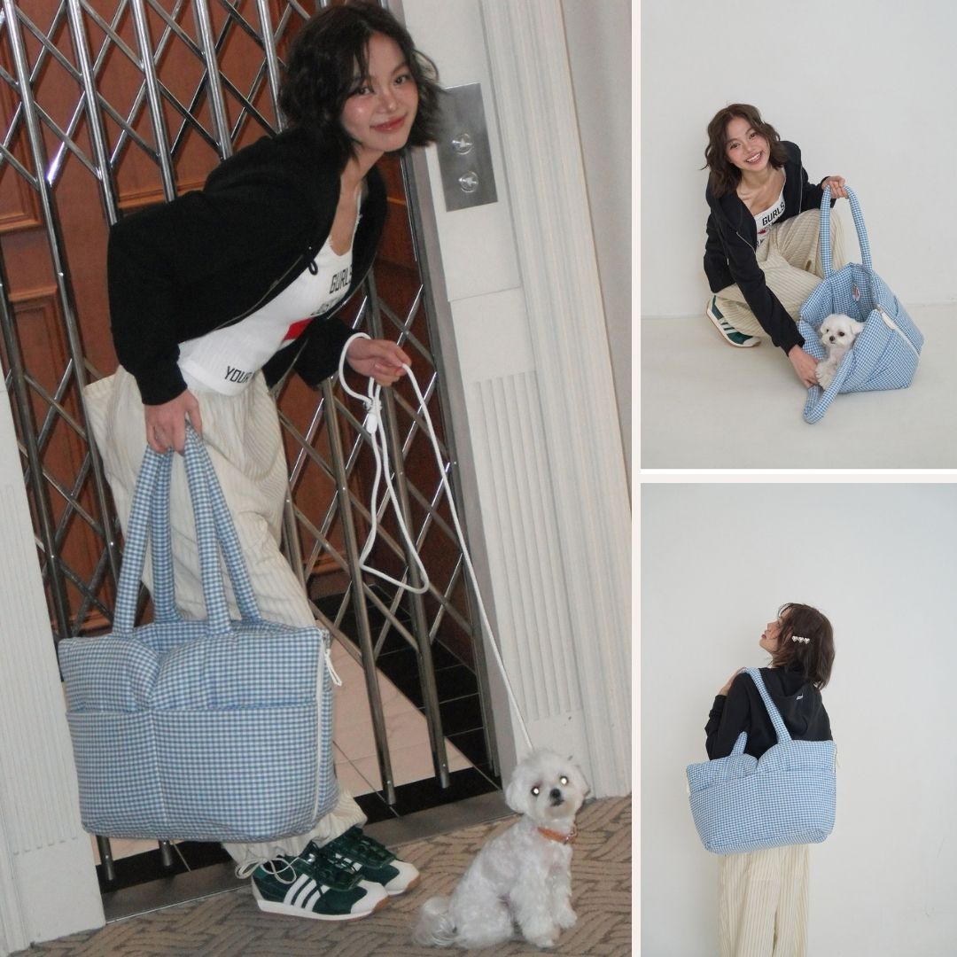 【予約】wide bag - plaid blue [APERTY]