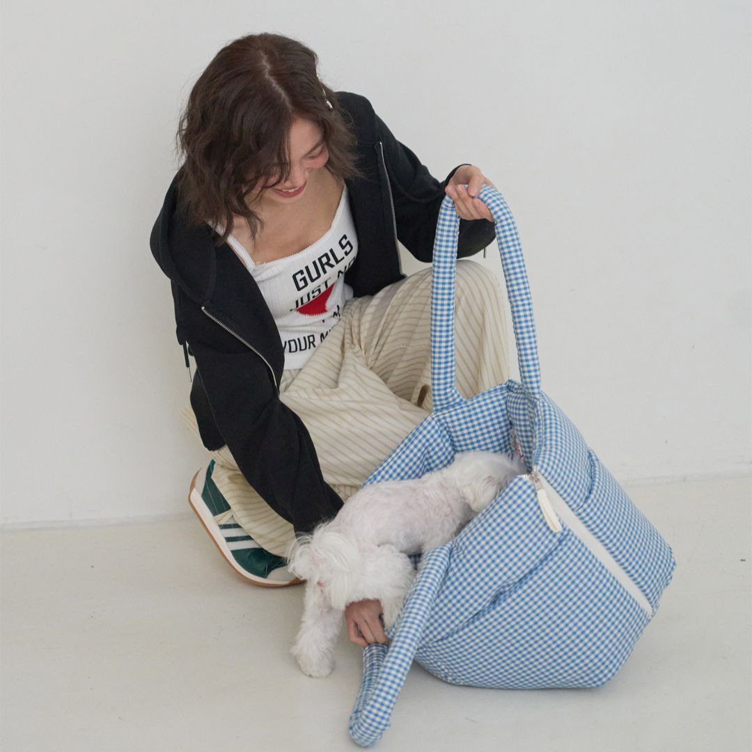 【予約】wide bag - plaid blue [APERTY]