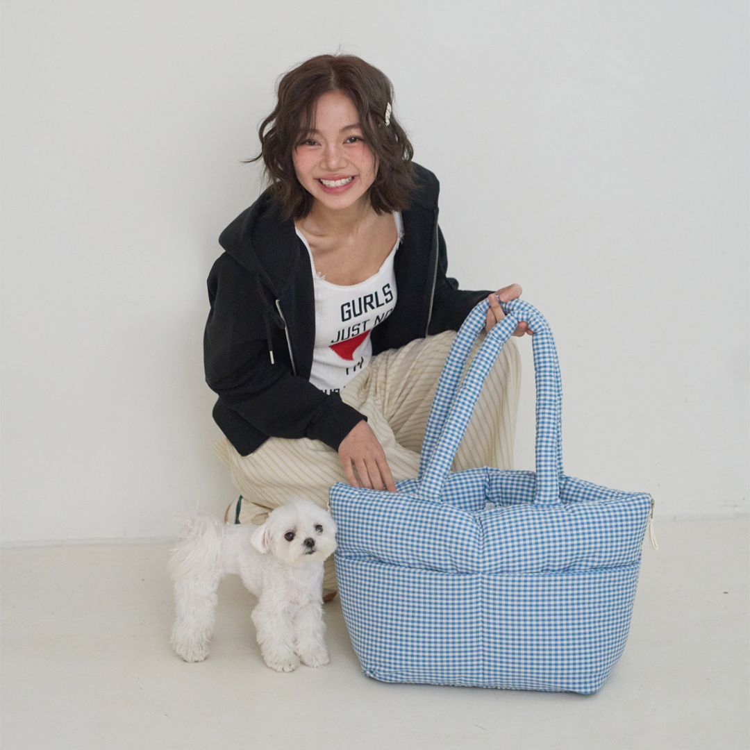 【予約】wide bag - plaid blue [APERTY]