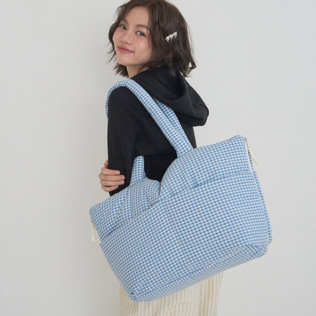 【予約】wide bag - plaid blue [APERTY]