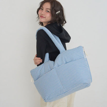 【予約】wide bag - plaid blue [APERTY]