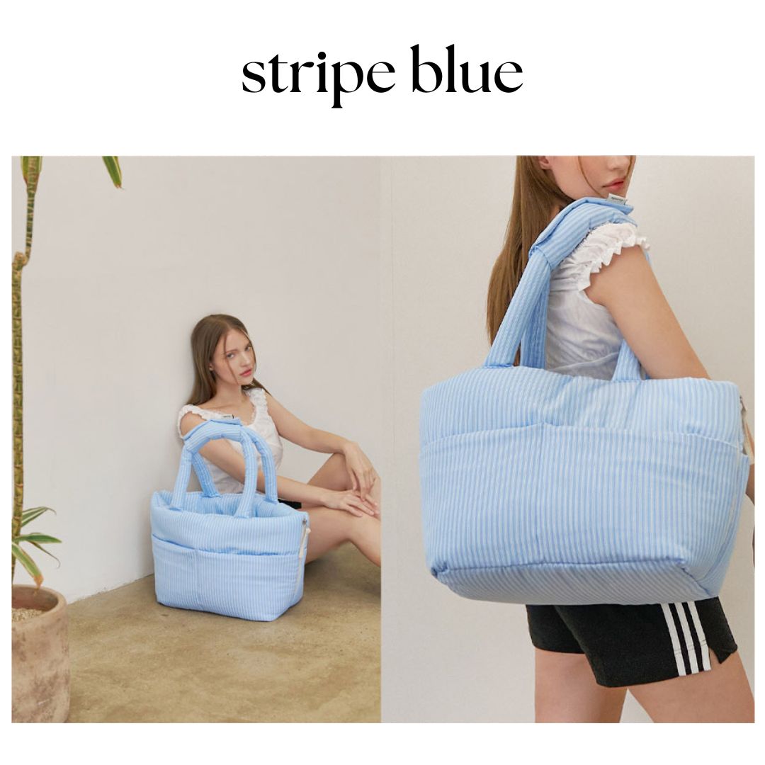 【予約】wide bag - stripe blue [APERTY]