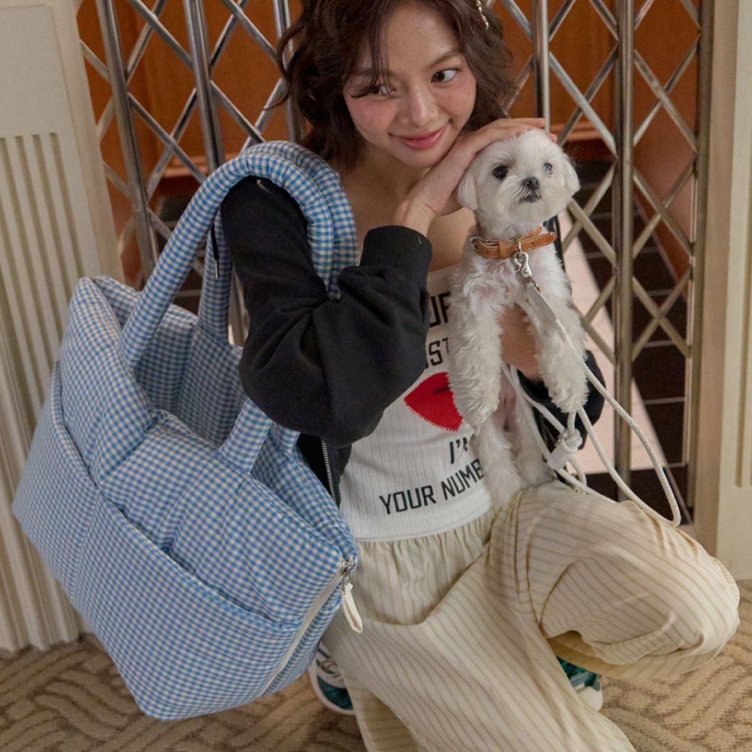 【予約】wide bag - plaid blue [APERTY]