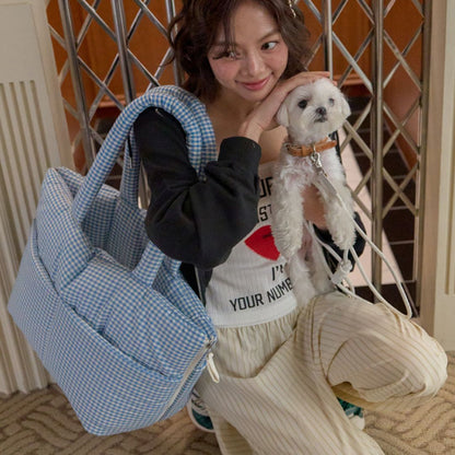 【予約】wide bag - plaid blue [APERTY]