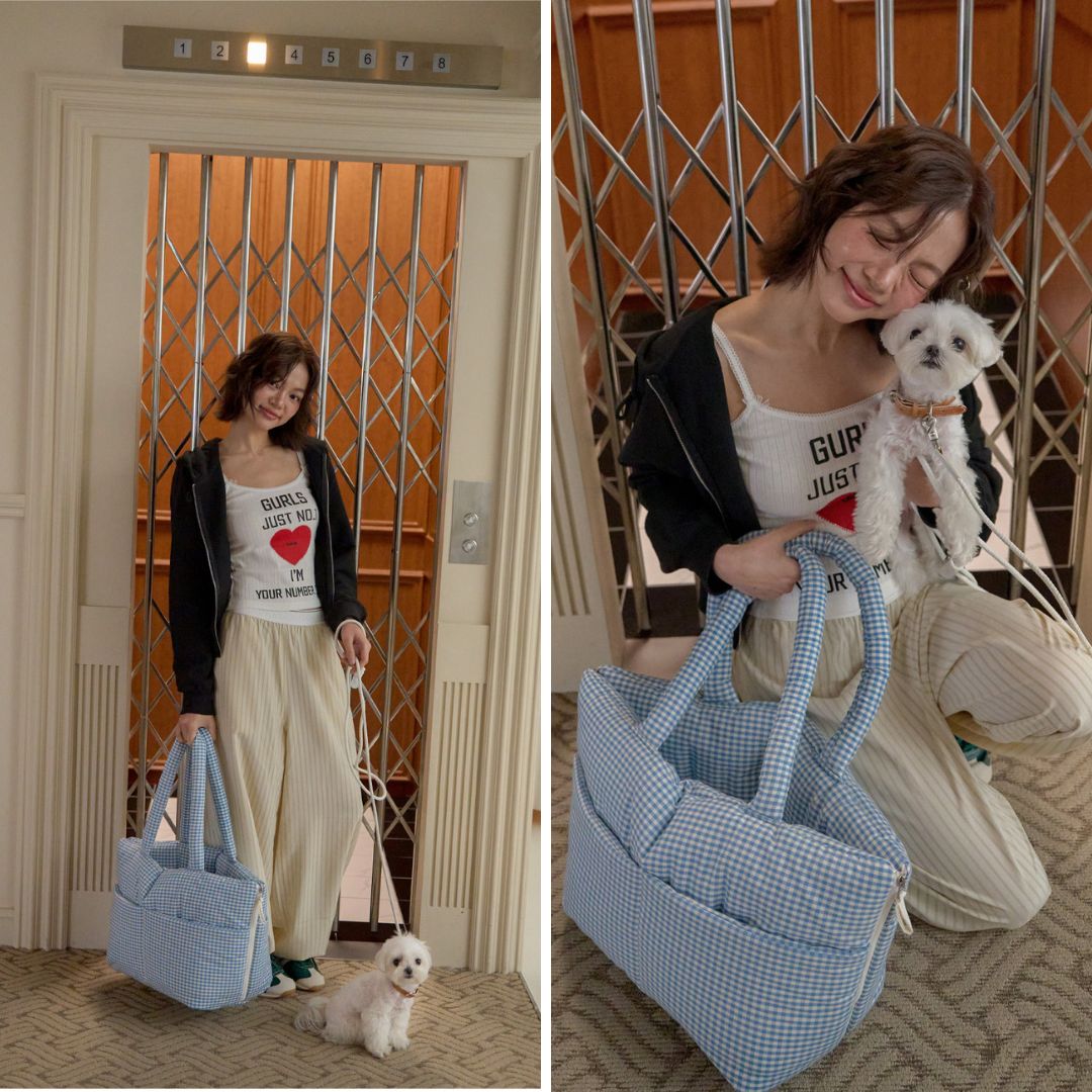 【予約】wide bag - plaid blue [APERTY]