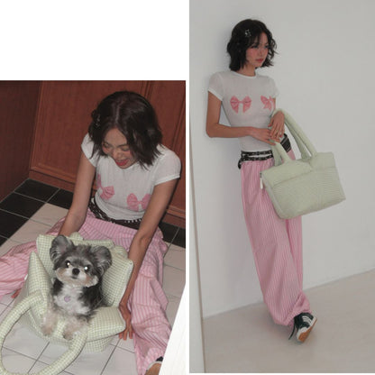 【予約】wide bag -  plaid green [APERTY]