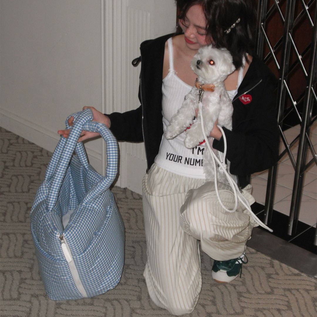 【予約】wide bag - plaid blue [APERTY]