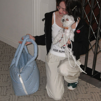 【予約】wide bag - plaid blue [APERTY]