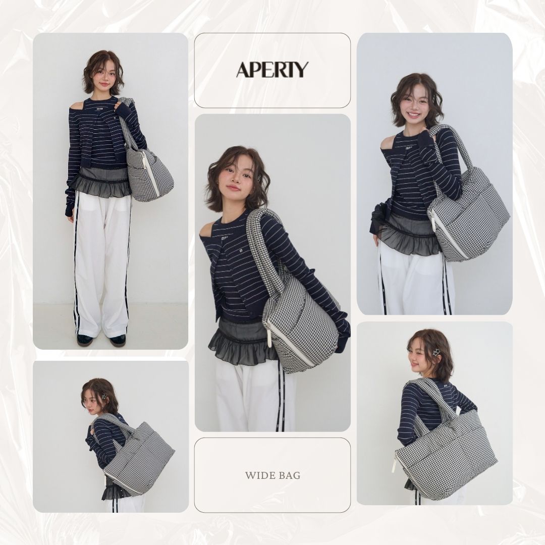 【予約】wide bag - plaid black [APERTY]