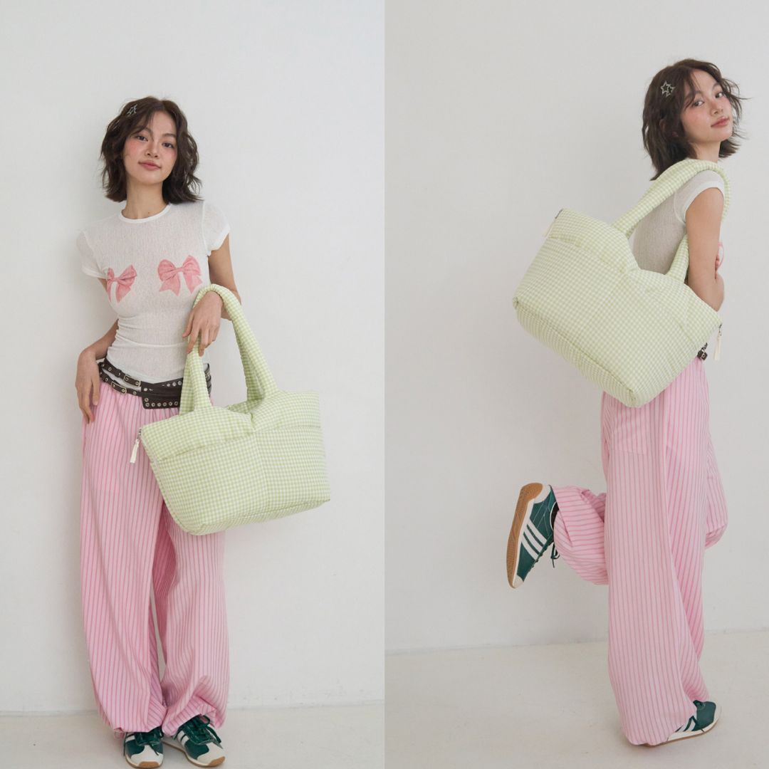 【予約】wide bag -  plaid green [APERTY]